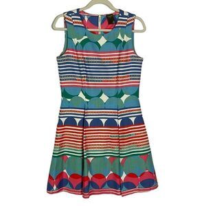 Taylor Multicolored Striped & Geometric Sleeveless Dress Size 8, Lined